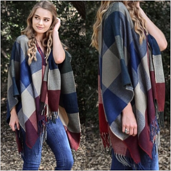 Boho Ruana Kimono Poncho Shawl Scarf Wrap OSFM - Picture 3 of 6